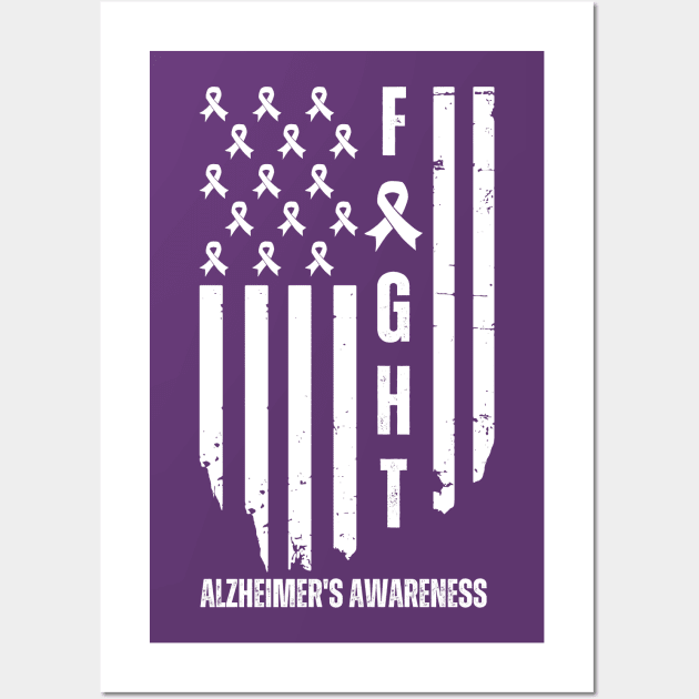 American Alzheimer's Awareness Fighter Dad Mom USA Flag Wall Art by Davidsmith